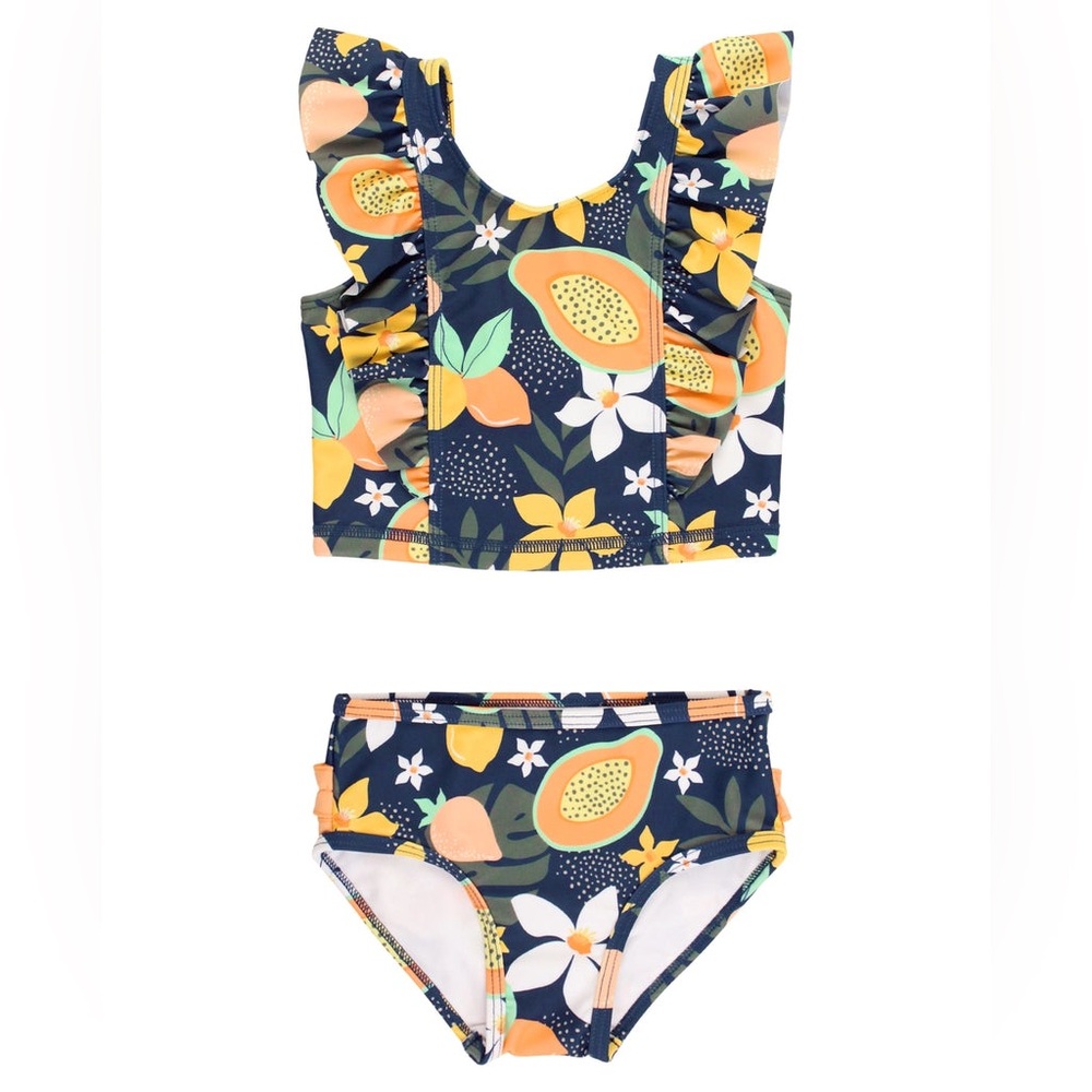 Ruffle Butts Navy Waterfall Bikini Into the Tropics Print 12-18 Months
